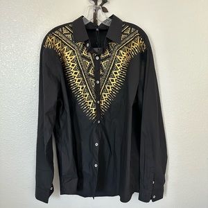 Daupanzees Mens African Metallic Print Dashiki Button Front Shirt NWT~XL